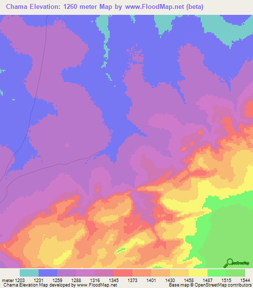 Chama,Zambia Elevation Map