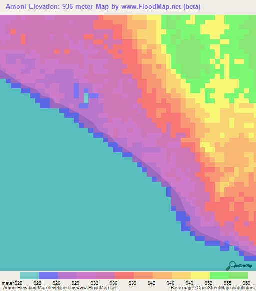 Amoni,Zambia Elevation Map