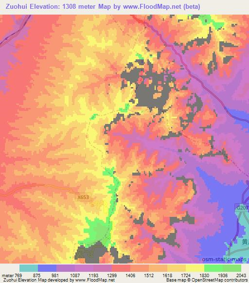 Zuohui,China Elevation Map