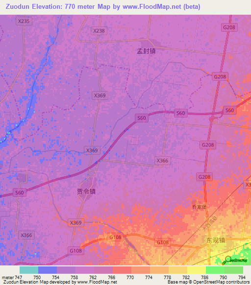 Zuodun,China Elevation Map