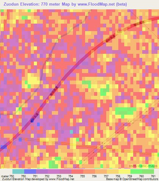 Zuodun,China Elevation Map