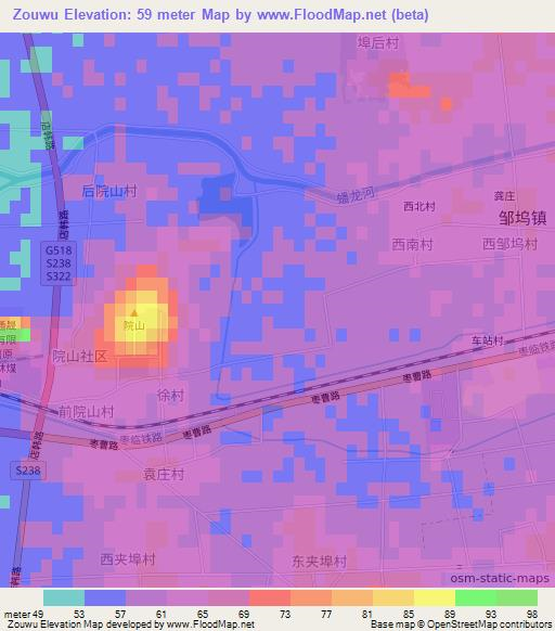 Zouwu,China Elevation Map