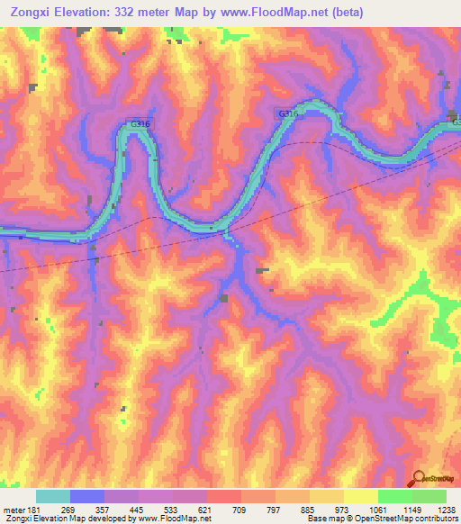 Zongxi,China Elevation Map