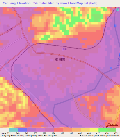 Yanjiang,China Elevation Map