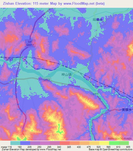 Zishan,China Elevation Map