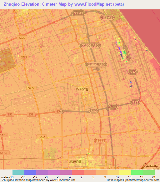 Zhuqiao,China Elevation Map