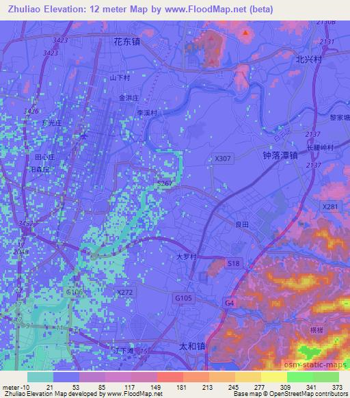 Zhuliao,China Elevation Map