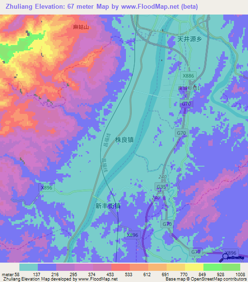 Zhuliang,China Elevation Map