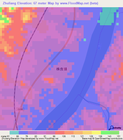 Zhuliang,China Elevation Map