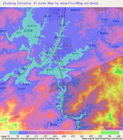 Zhukeng,China Elevation Map