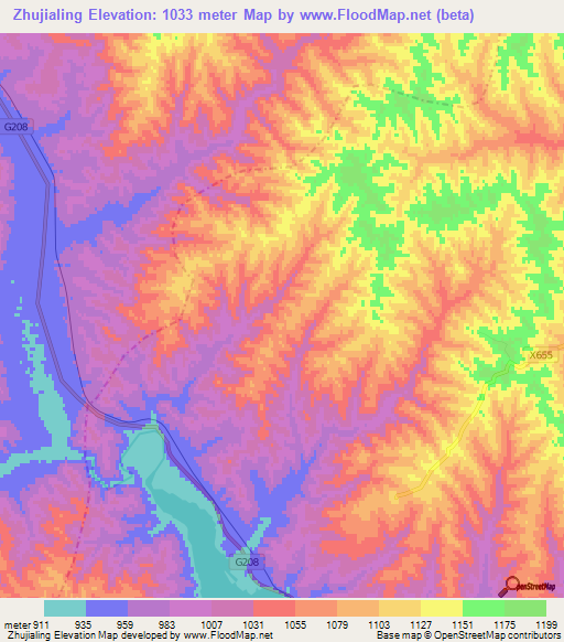 Zhujialing,China Elevation Map