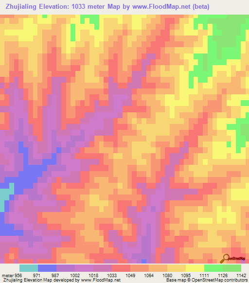 Zhujialing,China Elevation Map