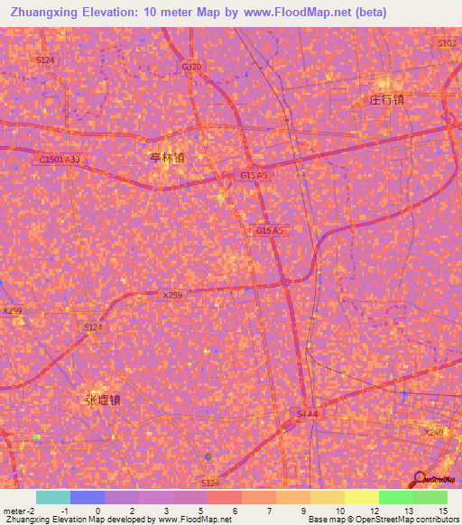 Zhuangxing,China Elevation Map