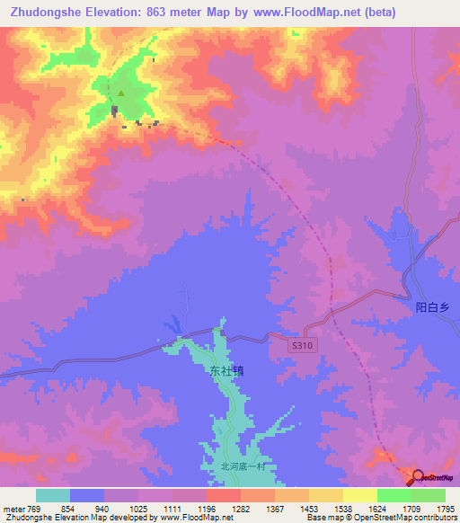 Zhudongshe,China Elevation Map