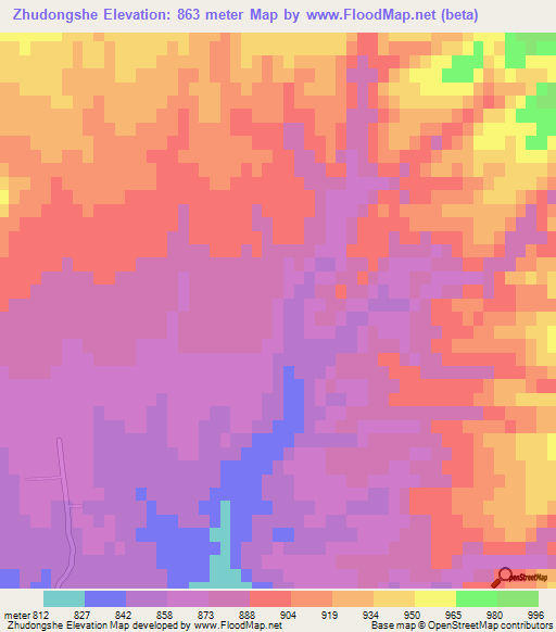 Zhudongshe,China Elevation Map