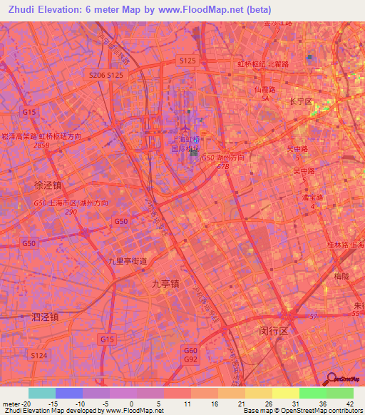 Zhudi,China Elevation Map