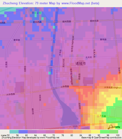 Zhucheng,China Elevation Map