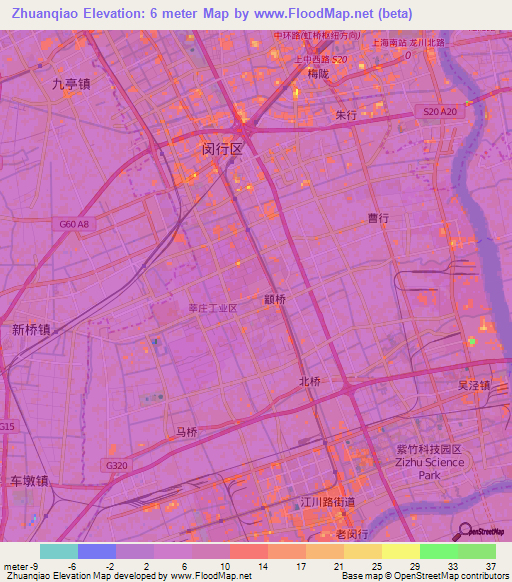 Zhuanqiao,China Elevation Map