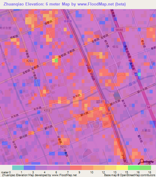 Zhuanqiao,China Elevation Map