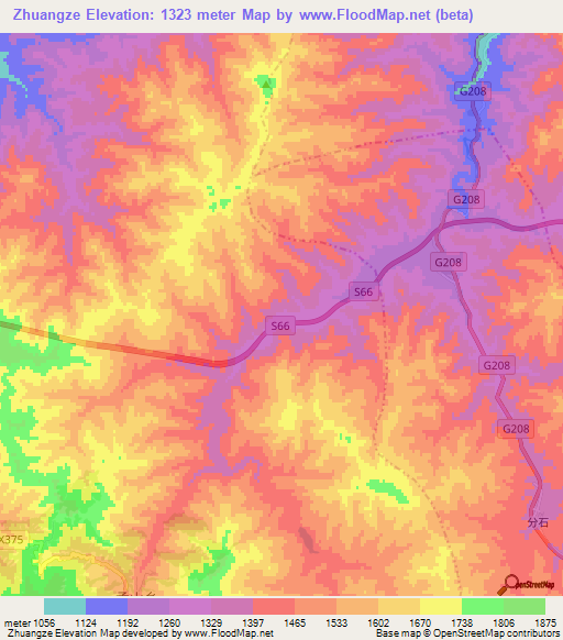 Zhuangze,China Elevation Map