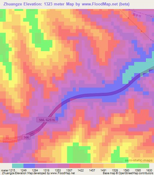 Zhuangze,China Elevation Map