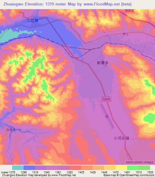 Zhuangwo,China Elevation Map