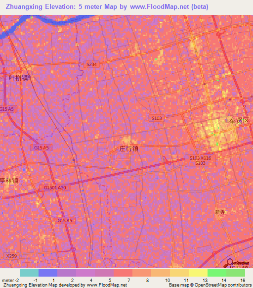 Zhuangxing,China Elevation Map