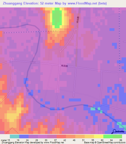 Zhuanggang,China Elevation Map