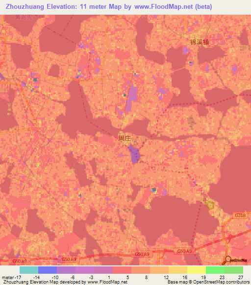 Zhouzhuang,China Elevation Map