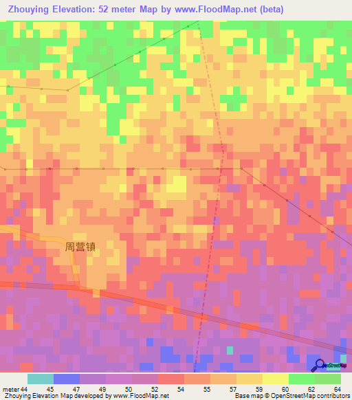 Zhouying,China Elevation Map