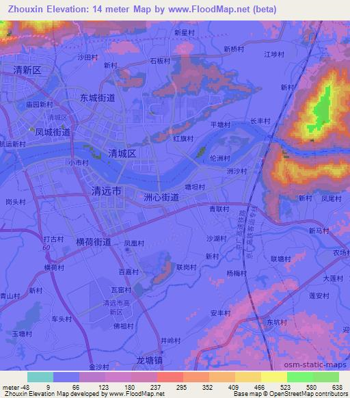 Zhouxin,China Elevation Map