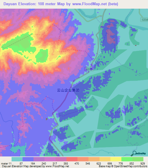 Dayuan,China Elevation Map