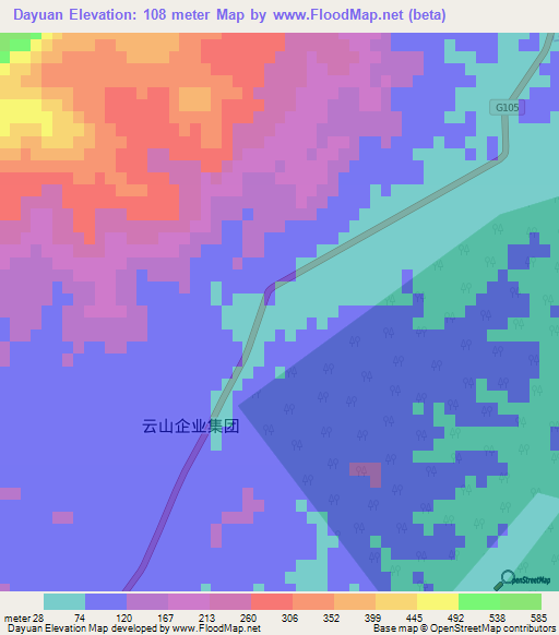 Dayuan,China Elevation Map