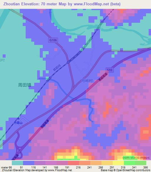 Zhoutian,China Elevation Map