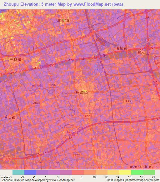 Zhoupu,China Elevation Map