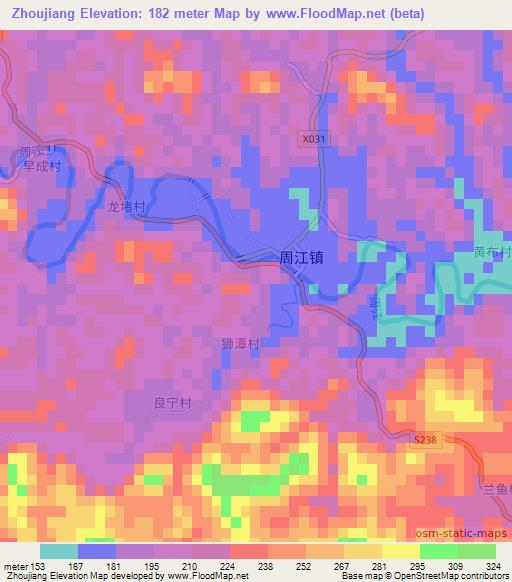 Zhoujiang,China Elevation Map