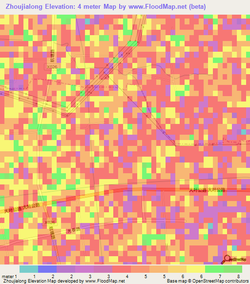 Zhoujialong,China Elevation Map