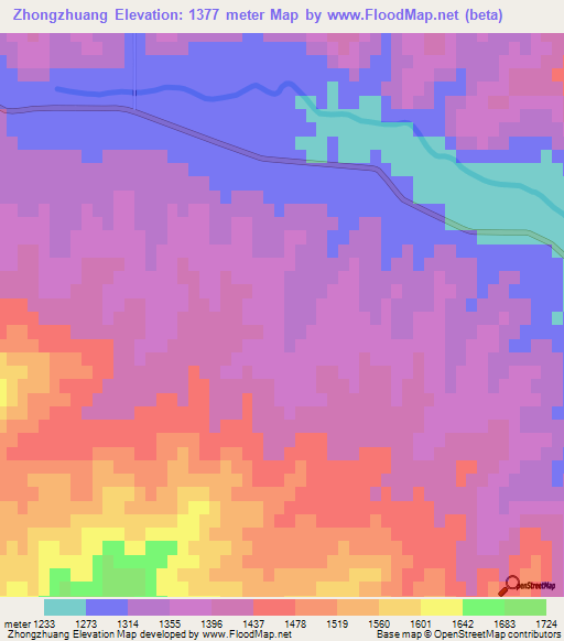 Zhongzhuang,China Elevation Map