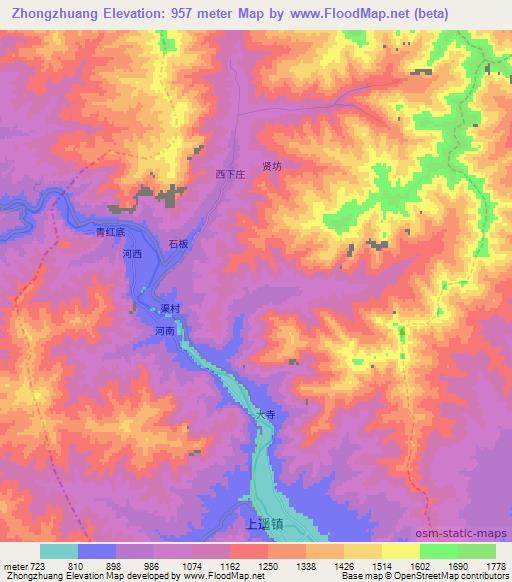 Zhongzhuang,China Elevation Map