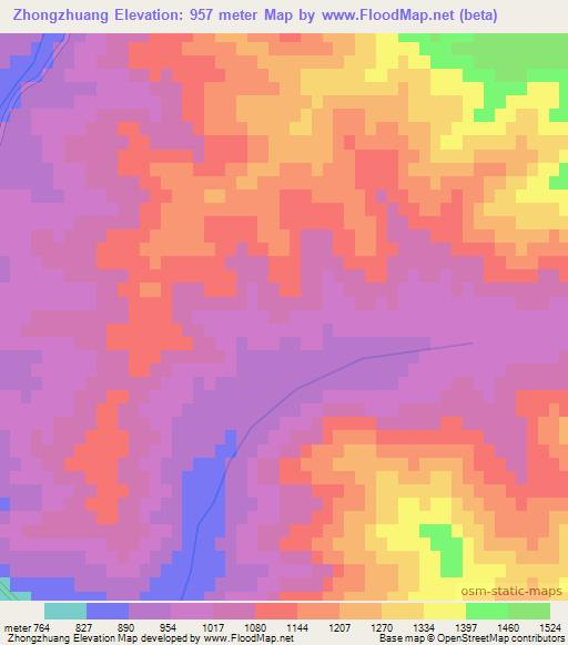 Zhongzhuang,China Elevation Map