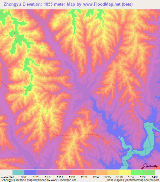 Zhongyu,China Elevation Map