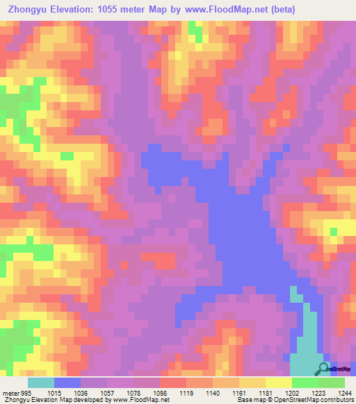 Zhongyu,China Elevation Map