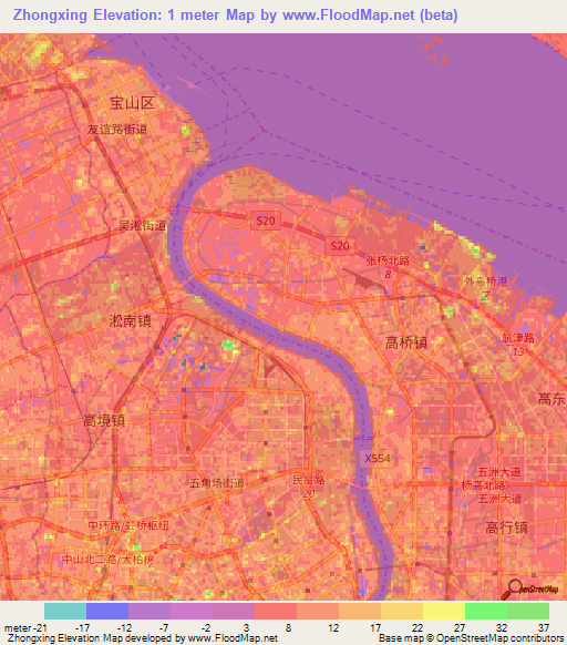 Zhongxing,China Elevation Map