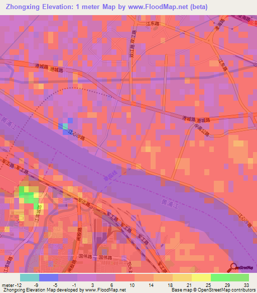 Zhongxing,China Elevation Map