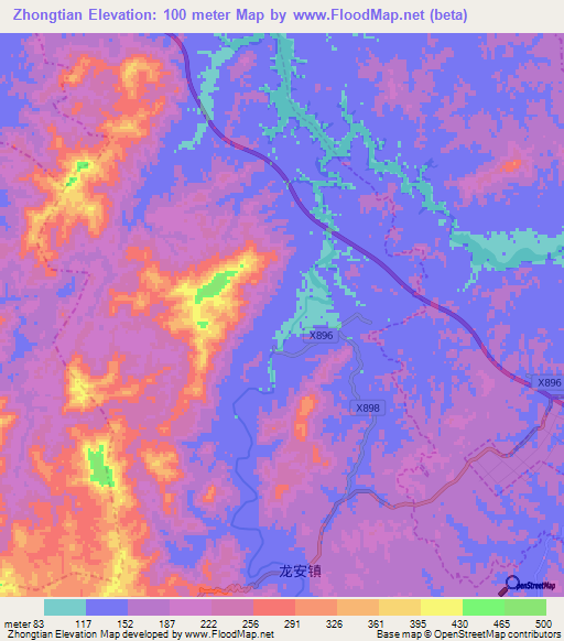 Zhongtian,China Elevation Map