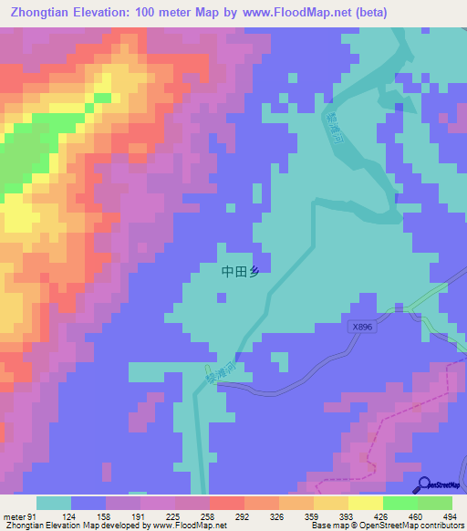 Zhongtian,China Elevation Map