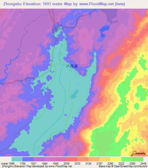 Zhongshu,China Elevation Map