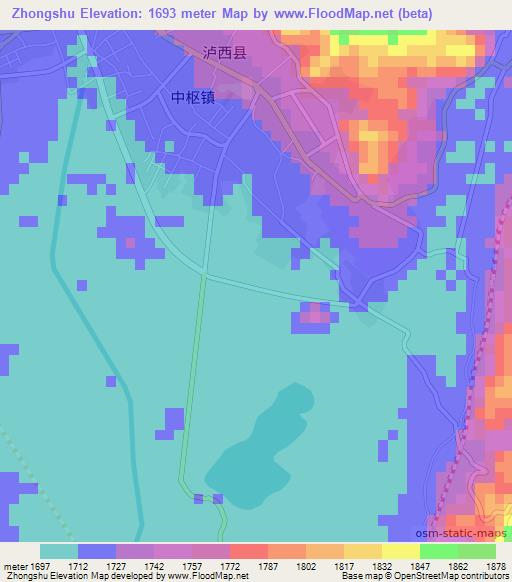 Zhongshu,China Elevation Map