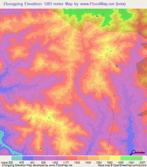 Elevation of Zhongping,China Elevation Map, Topography, Contour