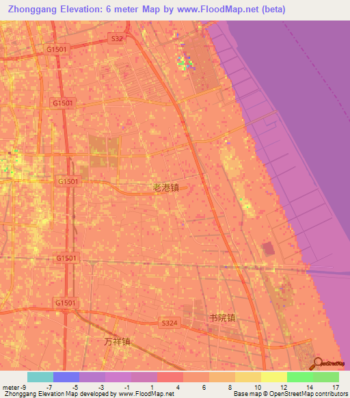 Zhonggang,China Elevation Map